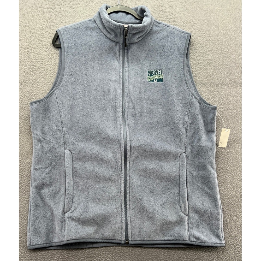 Marvel Comics Fleece Vest Zip Up Adult Size Large Gray Logo Amazon Essentials